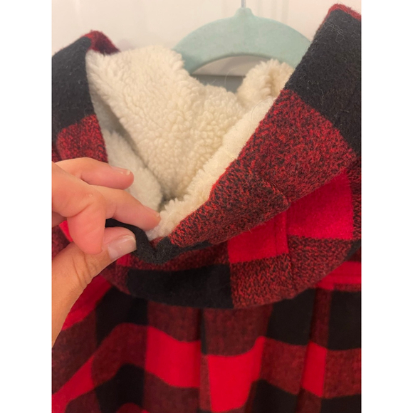 Coldwater Creek Red Black Buffalo Plaid Wool Blend Hooded Coat Jacket Size M - Picture 7 of 7
